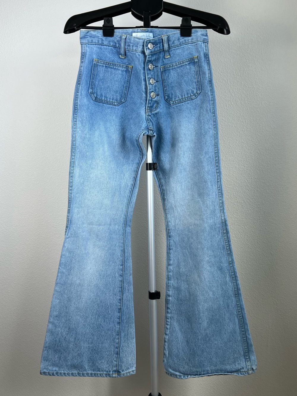 J Honey Japanese Denim Flare Jeans M Bell Bottom High Rise Y2K Boho Hippie 70s - Picture 2 of 7